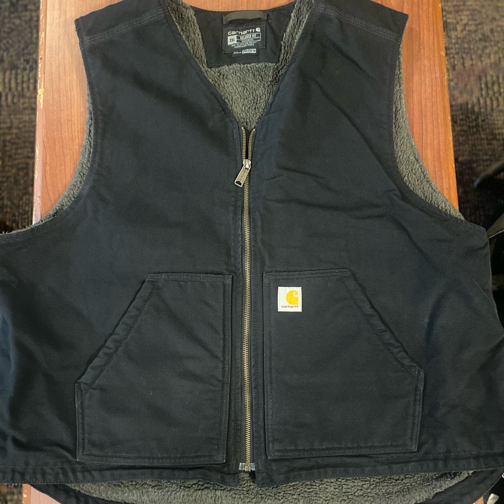 Carhartt Black Sherpa Lined Canvas Work Vest